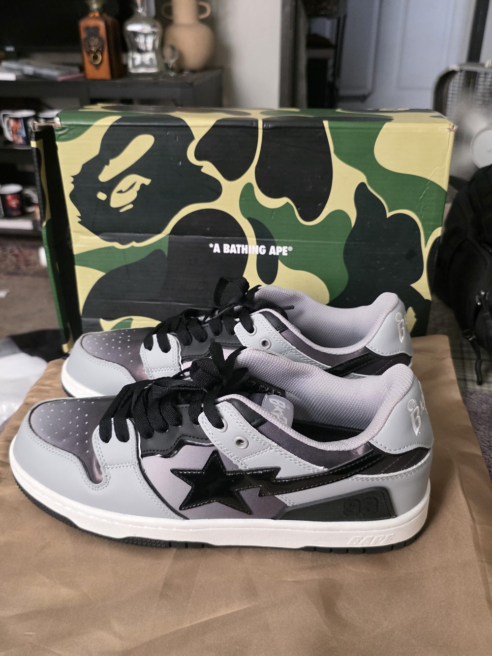 BAPE Men’s Black & Gray Sta Low Sneaker